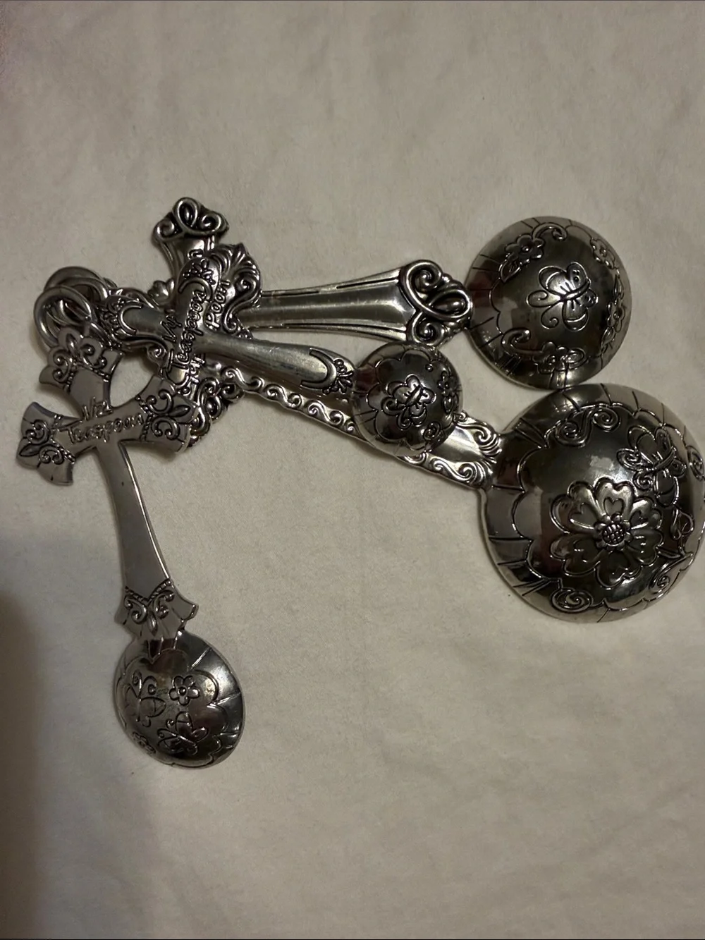 Decorative Silver Tone Cross Measuring Spoon Set - Elegant Home Dining Accent